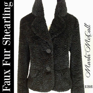 NWOT Black Faux Fur Shearling 2 Button Jacket S